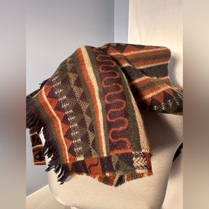 Wide Bohemian acrylic scarf wrap made in Korea geometric orange and green